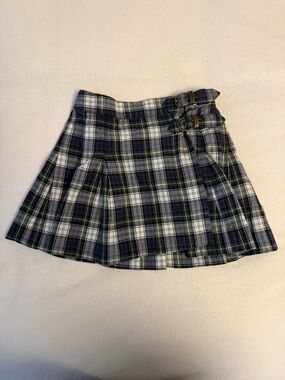 Polo by Ralph Lauren Navy and Green Plaid Pleated Skirt with Buckles